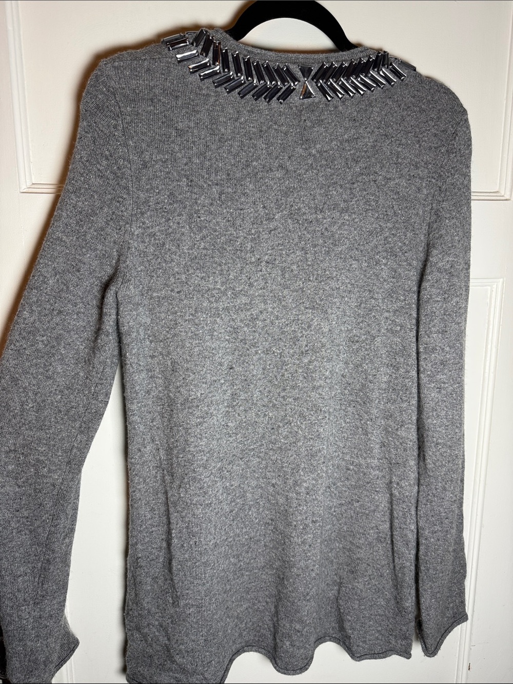 Tory Burch Gray V‑Neck Sweater with Silver Beaded Trim - Picture 5 of 8